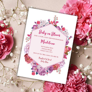 Baby In Bloom Floral Wreath Girl Baby Shower Invitation