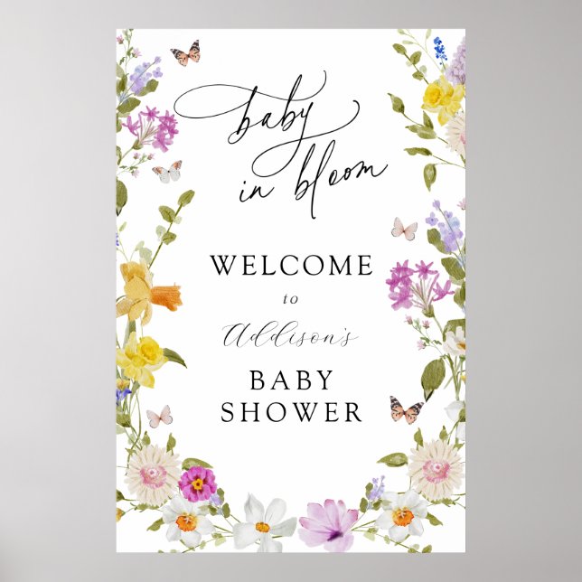 Baby in Bloom Flower Baby Shower Welcome Sign (Front)