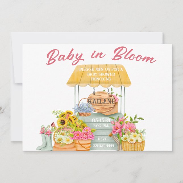 Baby in Bloom Flower Market Invitation (Front)