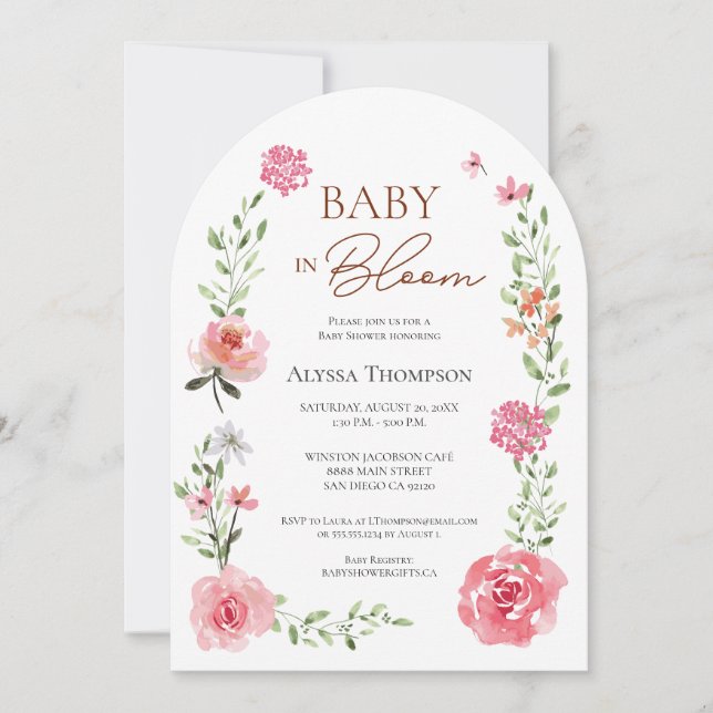 Baby in Bloom Flower themed Baby Shower Arch Invitation (Front)