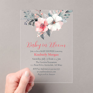 Baby in Bloom, Flowers, Boy or Girl Baby Shower Acrylic Invitations