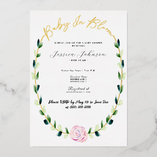 Baby In Bloom - Foil Shower Announcement Invite