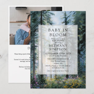 Baby In Bloom Forest Photo QR Code Baby Shower Invitation