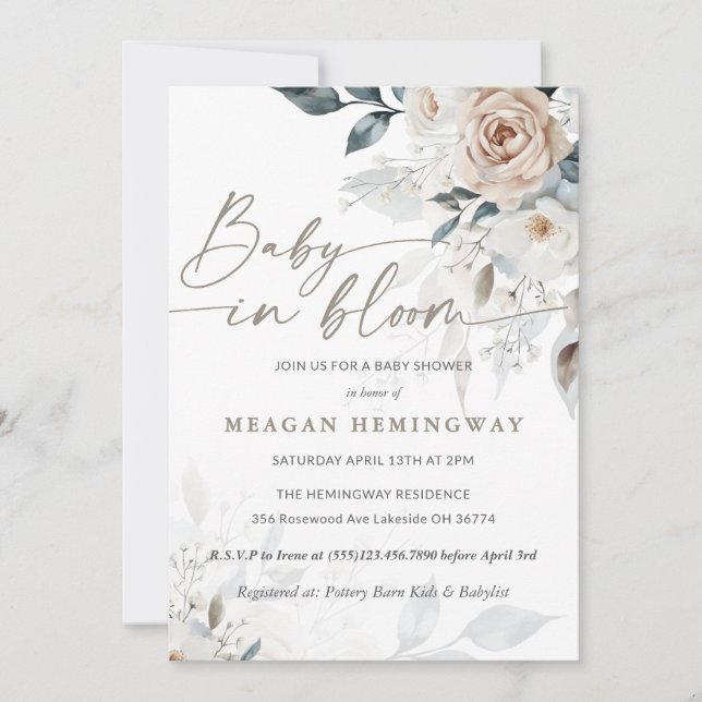 Baby In Bloom French Floral Roses Baby Shower Invitation (Front)