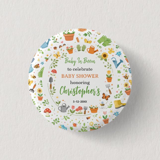 Baby in Bloom Garden Baby Shower | Cute Floral  3 Cm Round Badge (Front)