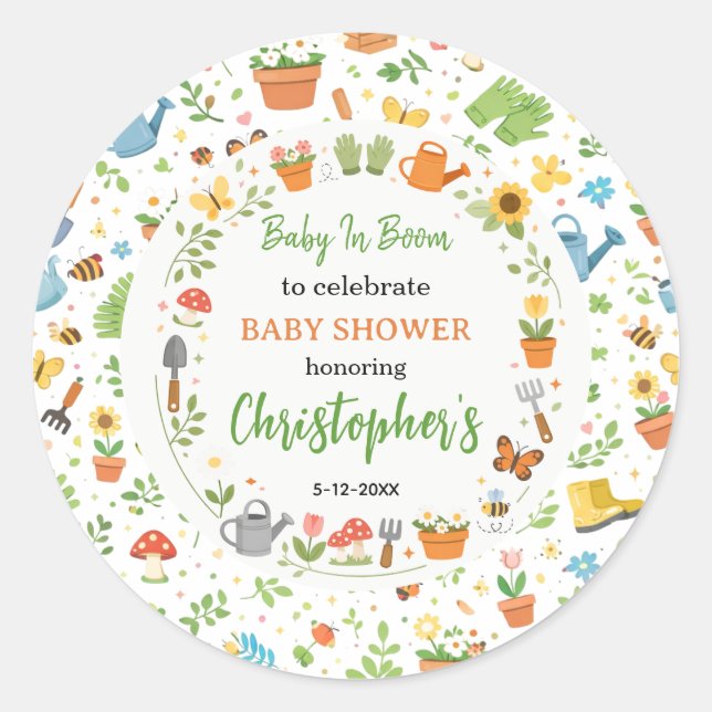 Baby in Bloom Garden Baby Shower | Cute Floral  Classic Round Sticker (Front)