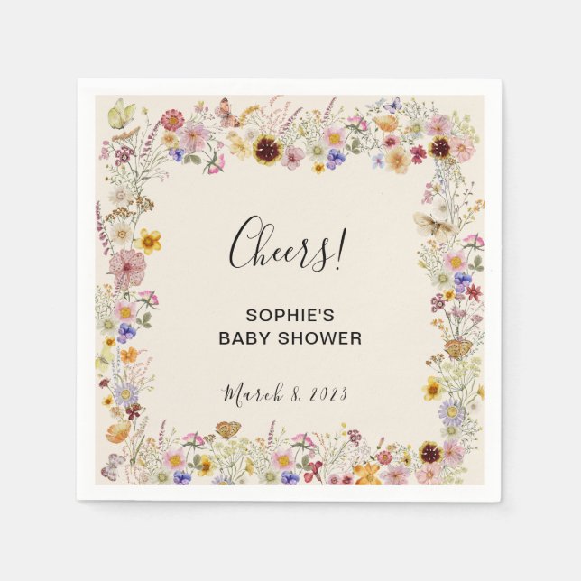 Baby In Bloom Garden Butterflies Baby Shower Napkin (Front)
