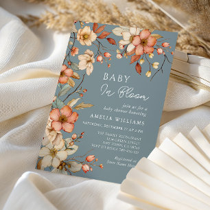 Baby In Bloom Garden Floral Baby Shower Dusty Blue Invitation