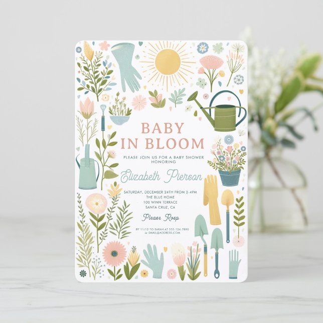 Baby in Bloom Garden Flowers Colourful Baby Shower Invitation (Creator Uploaded)