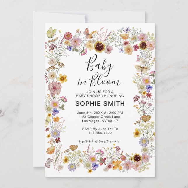 Baby In Bloom Garden Party Butterflies Baby Shower Invitation (Front)