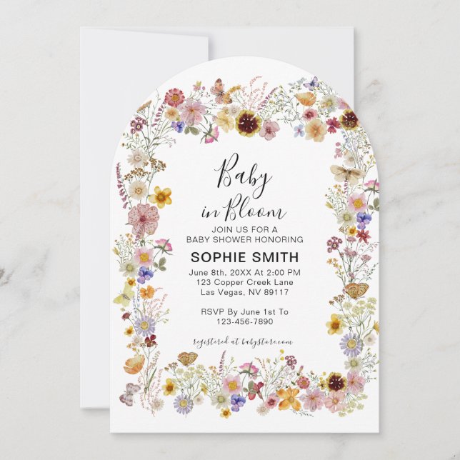 Baby In Bloom Garden Party Butterflies Baby Shower Invitation (Front)