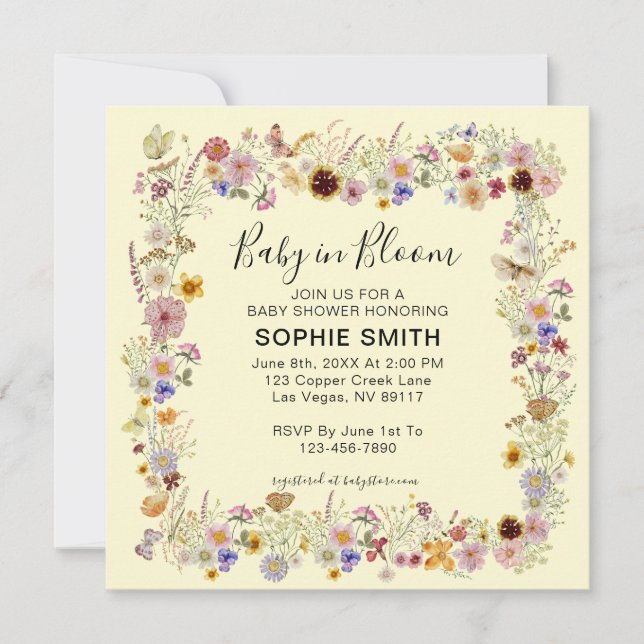 Baby In Bloom Garden Party Butterflies Baby Shower Invitation (Front)