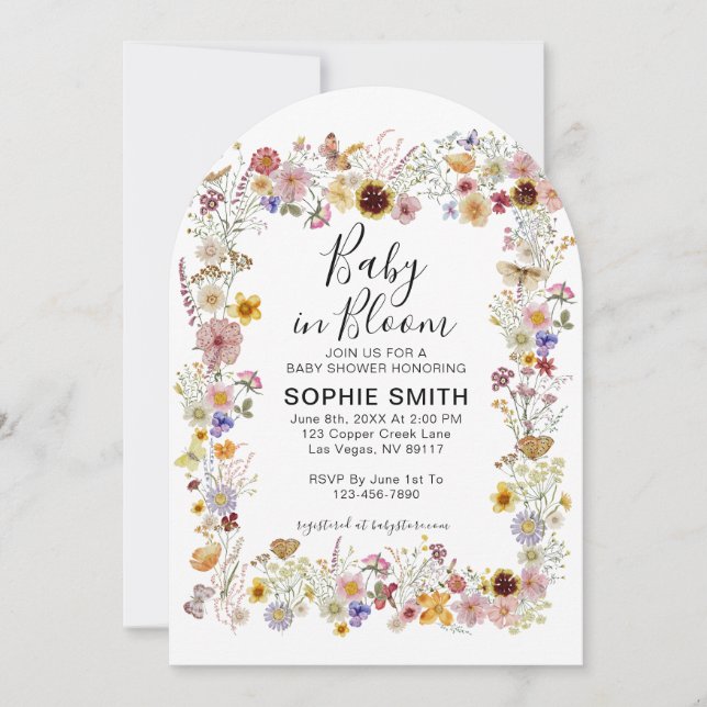 Baby In Bloom Garden Party Butterflies Baby Shower Invitation (Front)