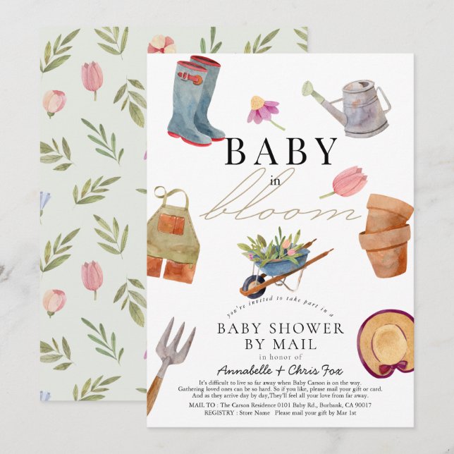 Baby in Bloom Gardening Tools Baby Shower by Mail Invitation (Front/Back)