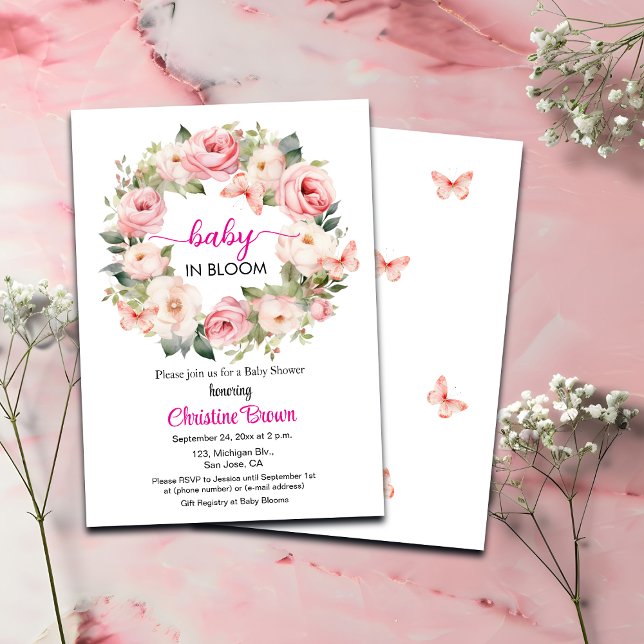 Baby in Bloom Garland Roses Baby Shower Invitation (Creator Uploaded)