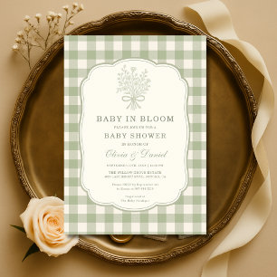 Baby in Bloom Gingham Couples Baby Shower Invitation