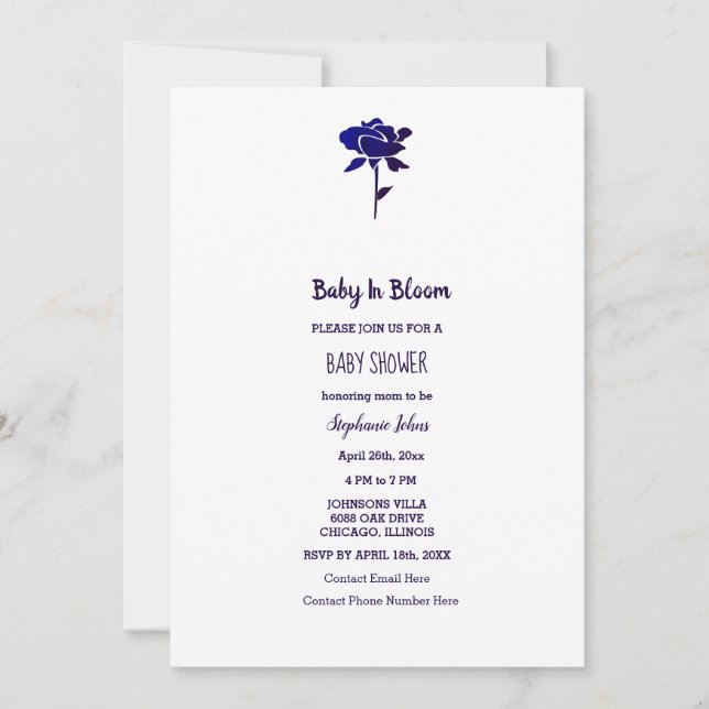 Baby In Bloom Girl Baby Shower Blue Rose 2024 Invitation (Front)