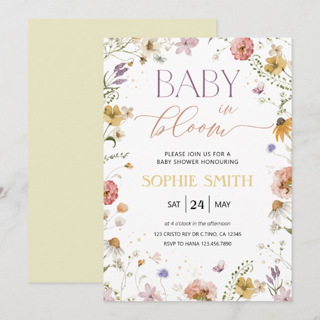 Baby In Bloom Girl Baby Shower Invitation (Front/Back)