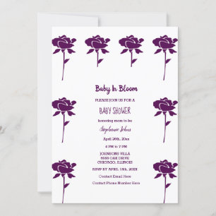 Baby In Bloom Girl Baby Shower Purple Rose 2024 Invitation