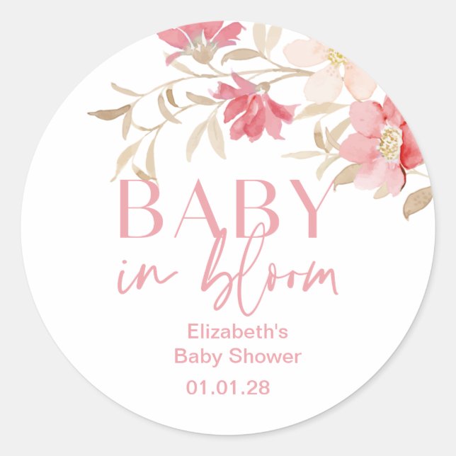 Baby in Bloom girl baby shower stickers (Front)
