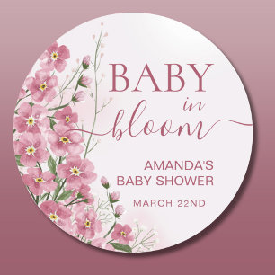 Baby in Bloom Girl Pink Floral Shower Classic Round Sticker