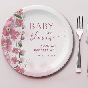 Baby in Bloom Girl Pink Floral Shower  Paper Plate