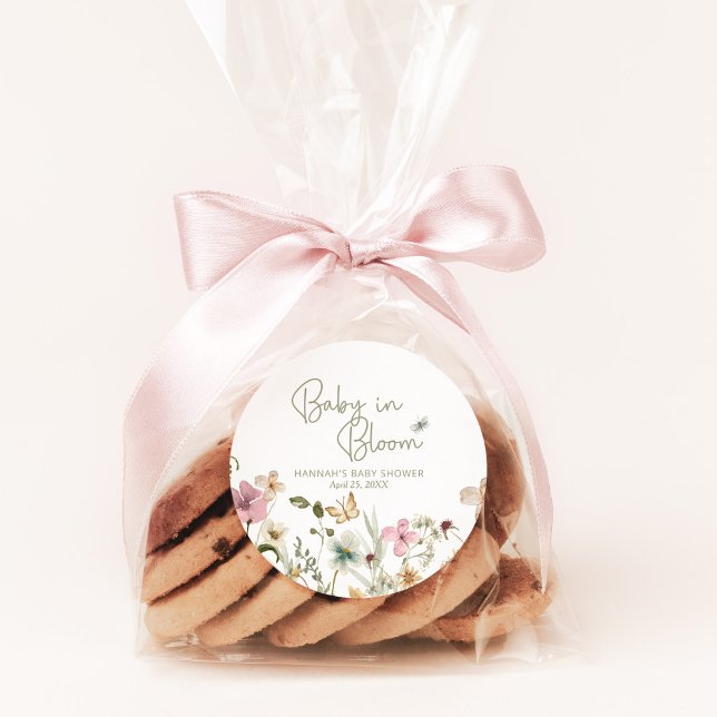 Baby in Bloom Girl Wildflower Baby Shower Classic Round Sticker (Creator Uploaded)