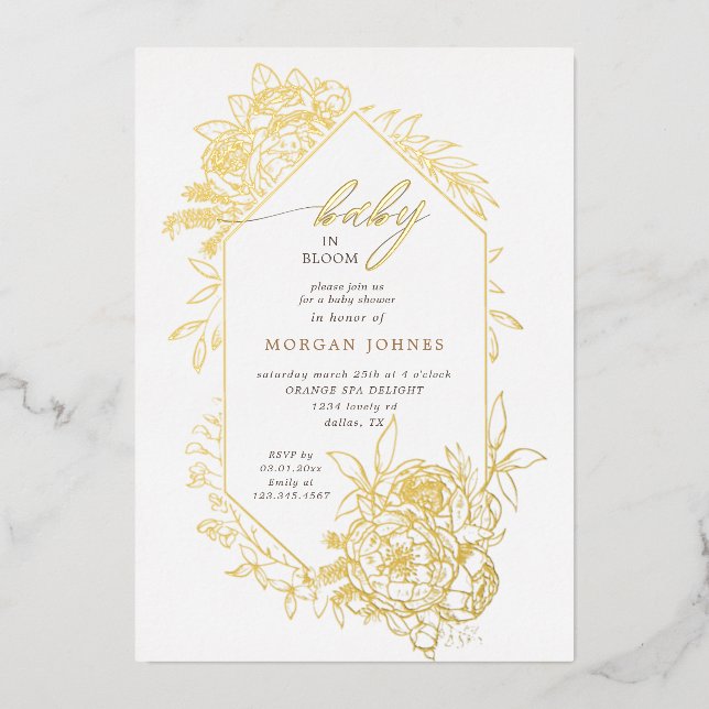 baby in bloom gold floral baby shower (Front)