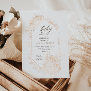Baby In Bloom Gold Floral Baby Shower Invitation