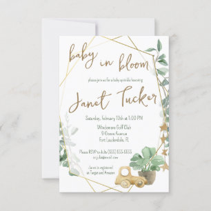 Baby in Bloom Gold Frame, Greenery Baby Shower Invitation