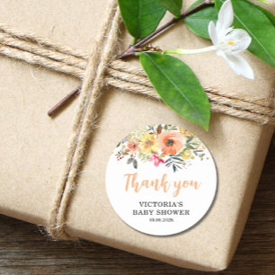 Baby in Bloom Gold Orange Baby Shower Classic Round Sticker