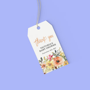 Baby in Bloom Gold Orange Baby Shower Gift Tags