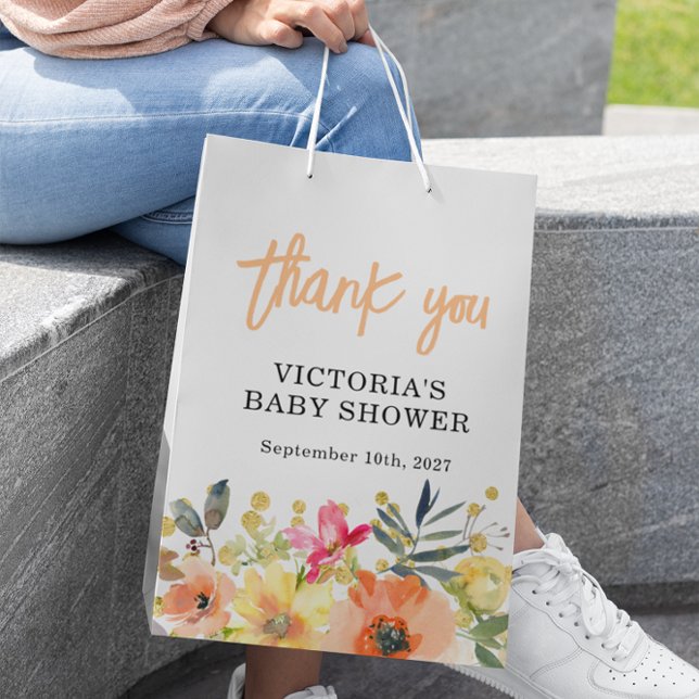 Baby in Bloom Gold Orange Baby Shower Medium Gift Bag (Creator Uploaded)