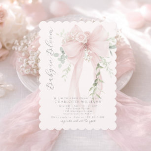 Baby in Bloom Greenery Bow Elegant Baby shower Invitation