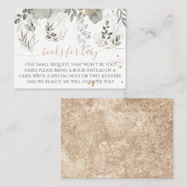 Baby in bloom Greenery & Gold Baby Shower book Enclosure Card (Front/Back)