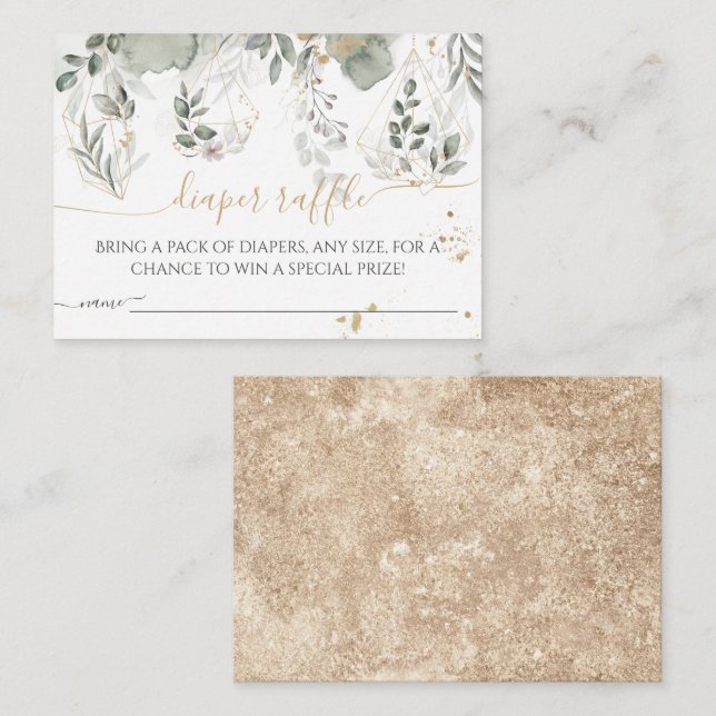 Baby in bloom Greenery & Gold Baby Shower diaper Enclosure Card (Front/Back)