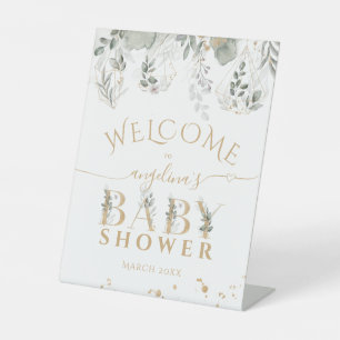 Baby in bloom Greenery & Gold Baby Shower Pedestal Sign