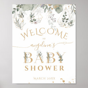 Baby in bloom Greenery & Gold Baby Shower welcome Poster