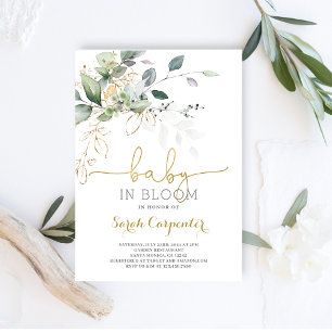 Baby in Bloom greenery invitation