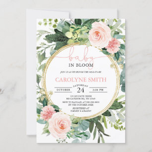 Baby In Bloom Greenery Pink Baby Shower Invitation