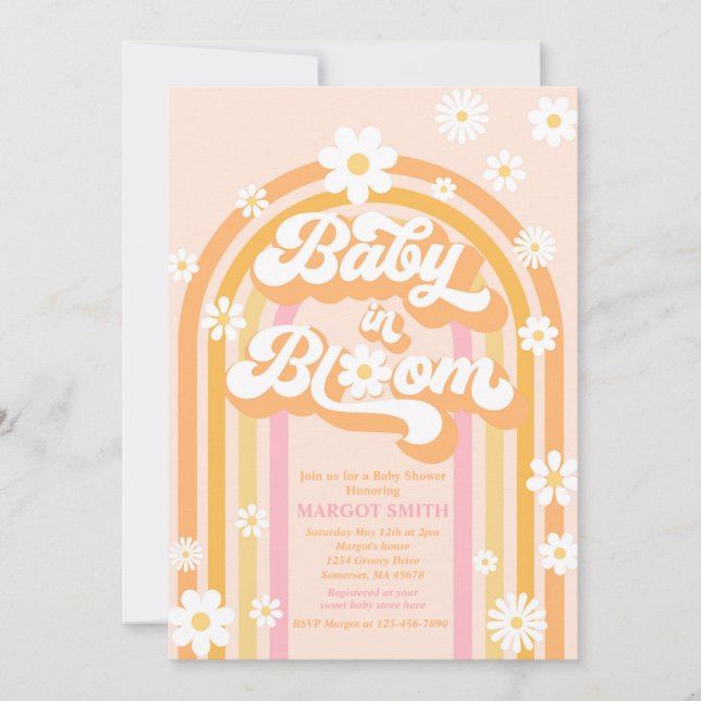 Baby In Bloom Groovy Daisy Rainbow Baby Shower Invitation (Front)