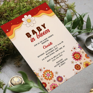 Baby In Bloom Groovy Retro Hippie Flowers Invitation