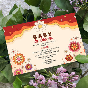 Baby In Bloom Groovy Retro Hippie Flowers Invitation