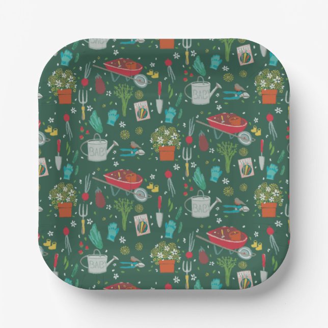 Baby In Bloom Growing Family Green Baby Shower Paper Plate (Front)