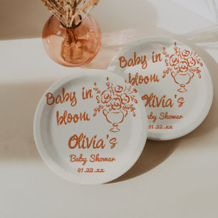 Baby In Bloom Hand Drawn Floral Baby Shower Paper Plate