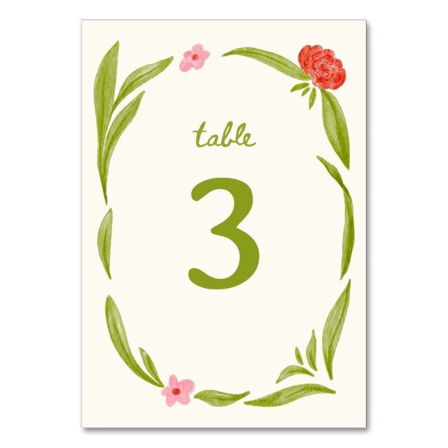 Baby In Bloom Hand Drawn Floral Table Number (Front)