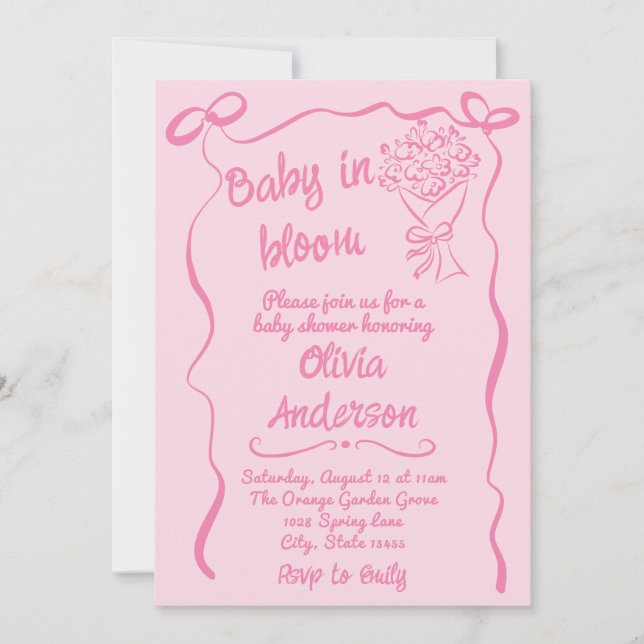 Baby in Bloom Hand Drawn Flower Bouquet Shower  Invitation (Front)
