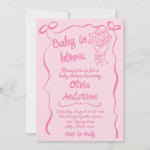 Baby in Bloom Hand Drawn Flower Bouquet Shower Invitation