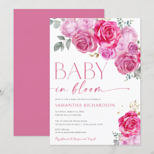 Baby in Bloom hot pink fuchsia bright floral girl  Invitation