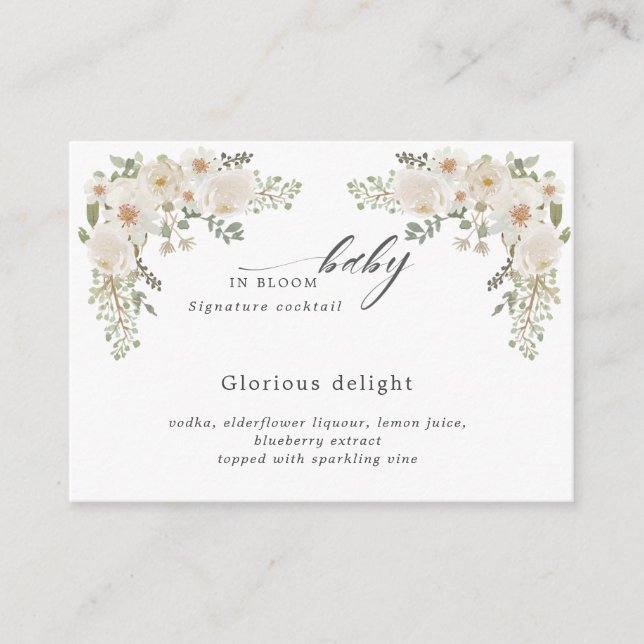 baby in bloom ivory floral baby shower cocktail  enclosure card (Front)